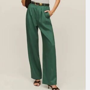 Reformation Forest Green High-Waist Wide-Leg Trousers